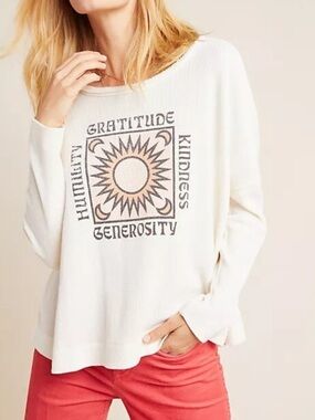 Anthropologie Cream Graphic 'Real Fun, Wow!' Tee oversized extra small